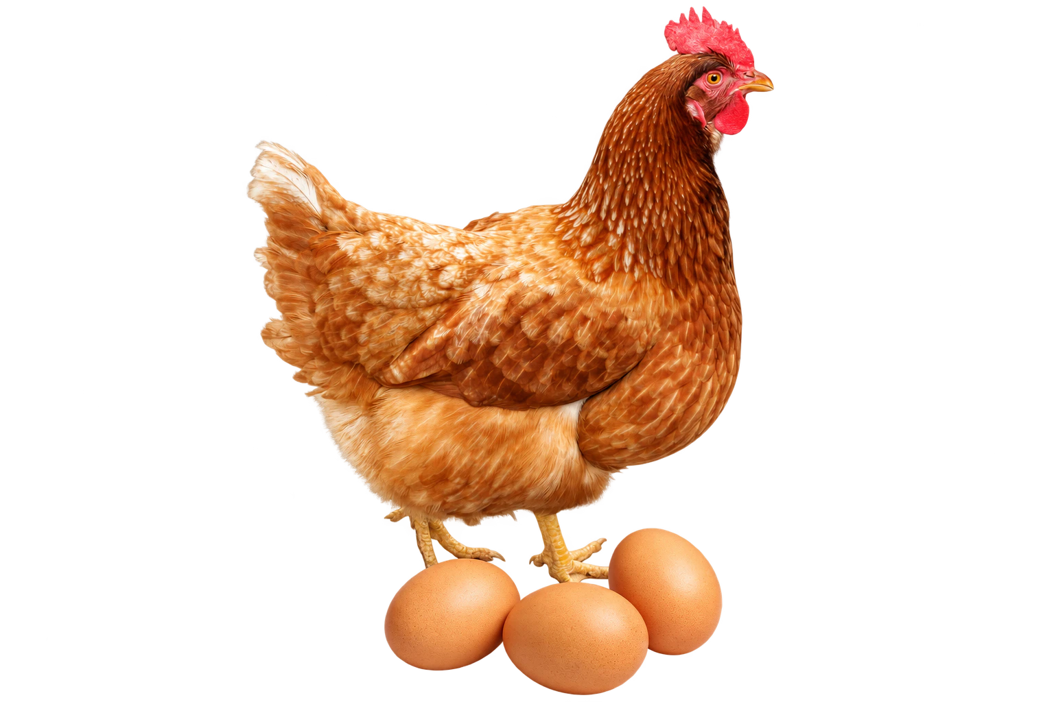 Healthy laying hen with eggs