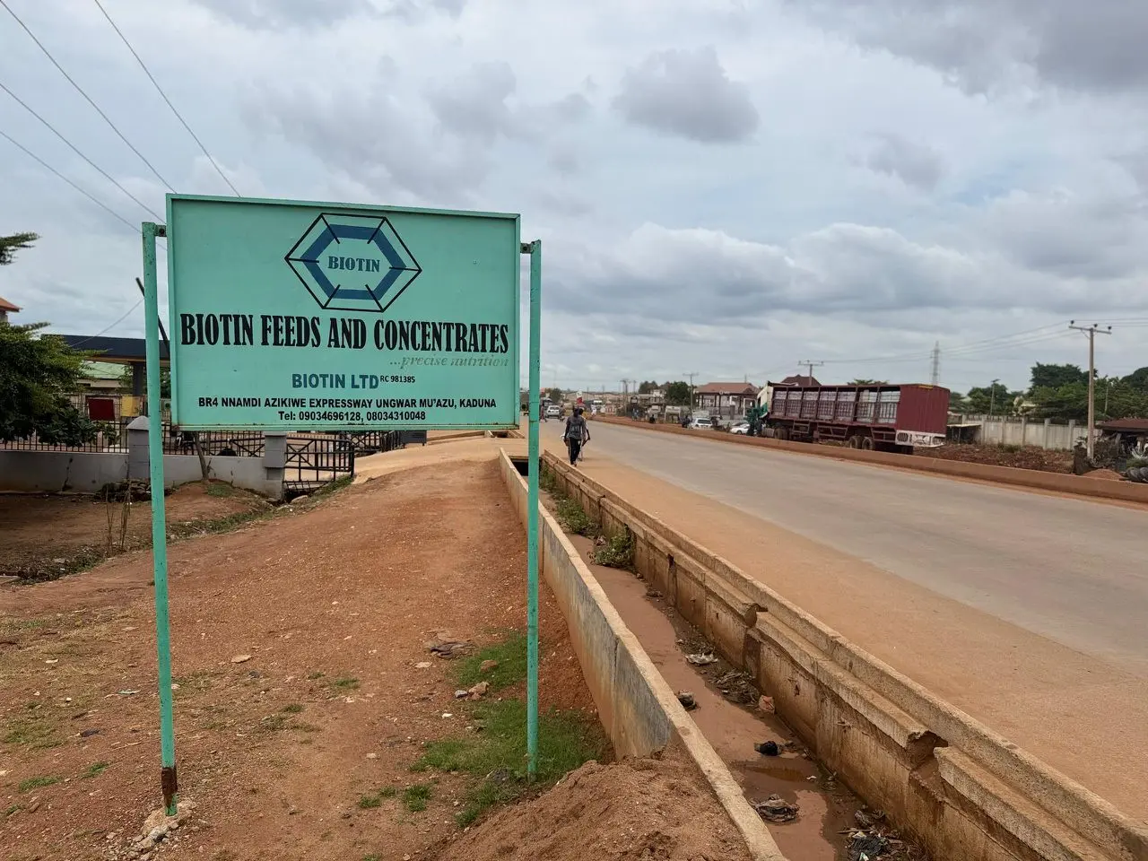 Biotin Feeds and Concentrates roadside sign in Kaduna